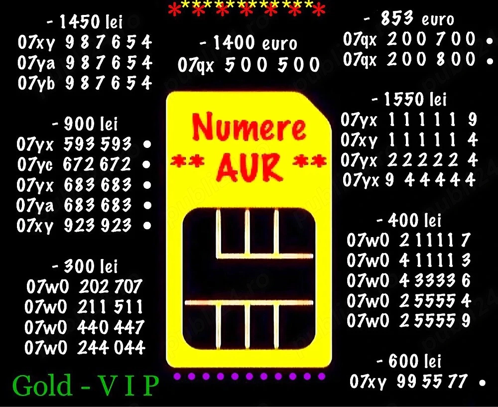 Numere Vip Aur Gold * Numar telefon Platinum * Cartela