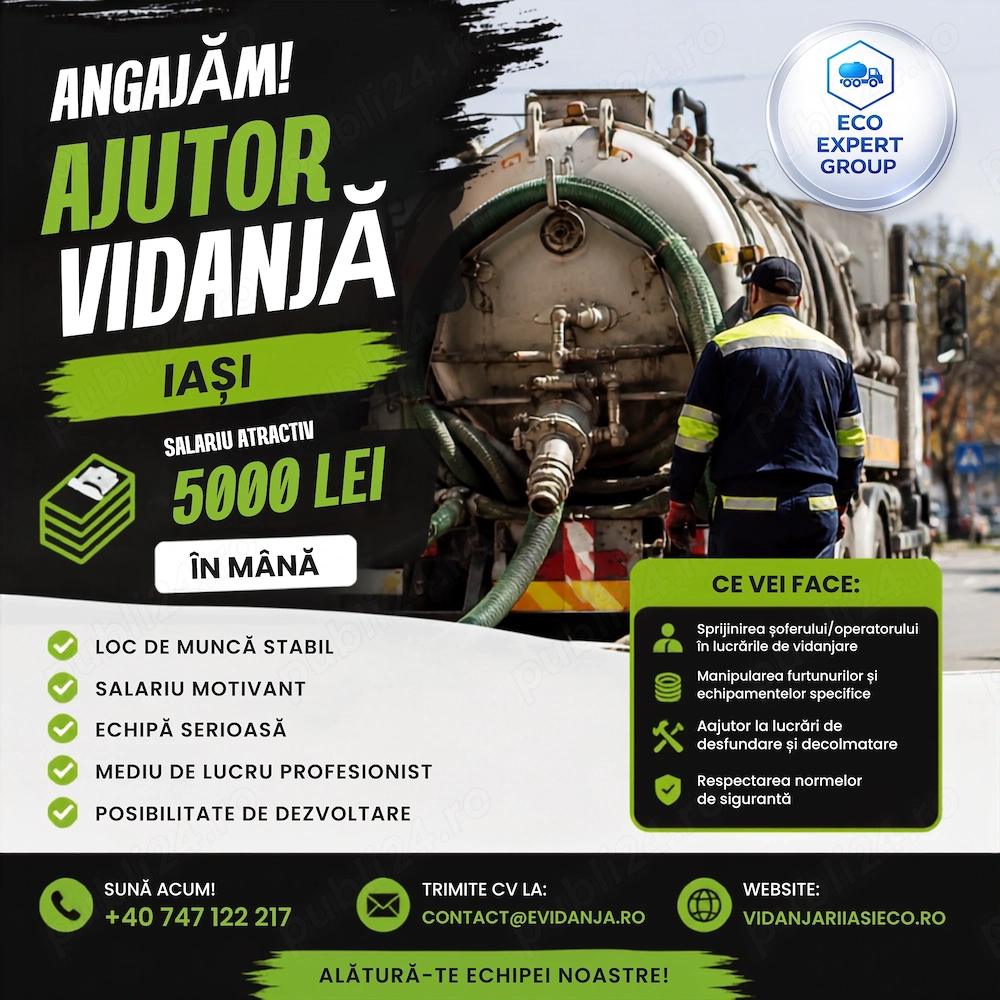 Angajăm ajutor vidanjă în IAȘI