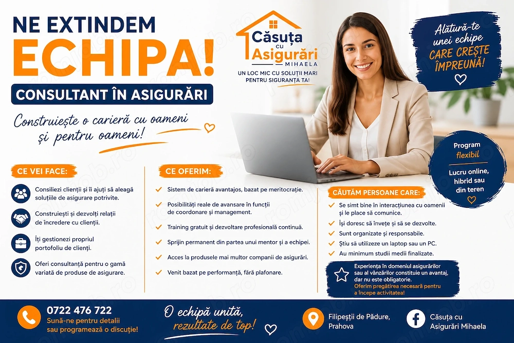 Consultant în Asigurări | Remote | Oriunde in tara 
