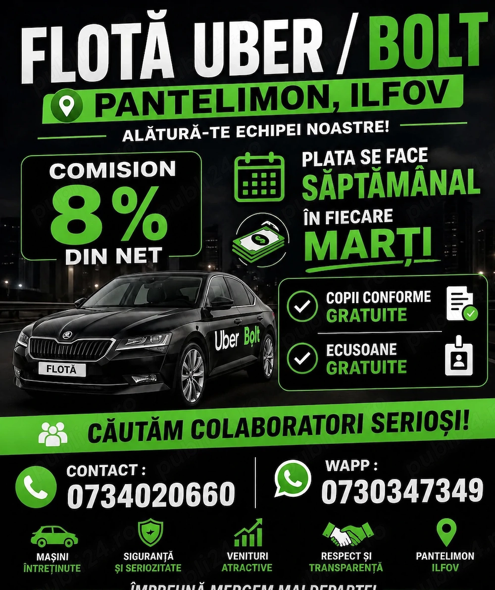 Flota uber   bolt 8% comision din net