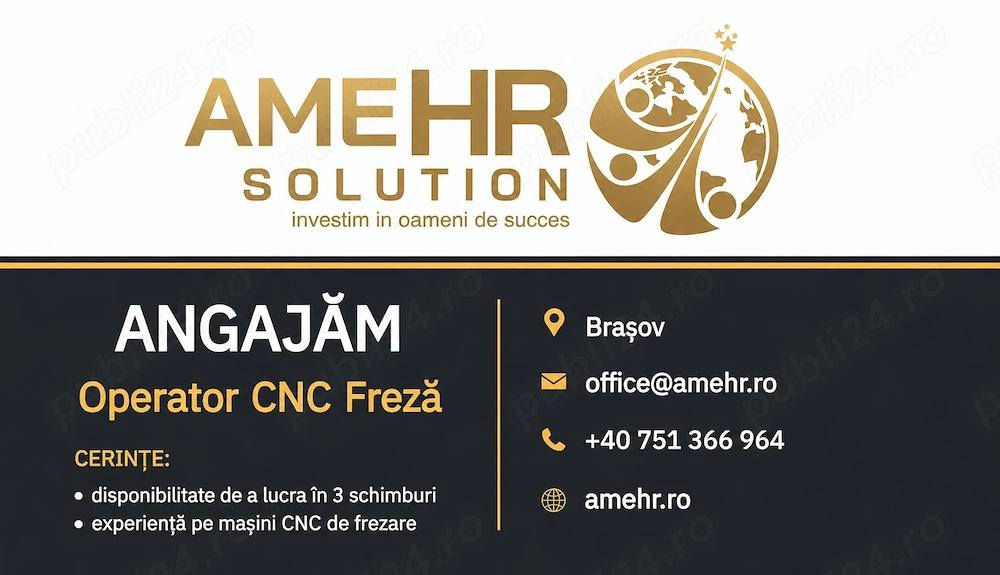 Angajăm Operator CNC Freză   Fabrică din Brașov