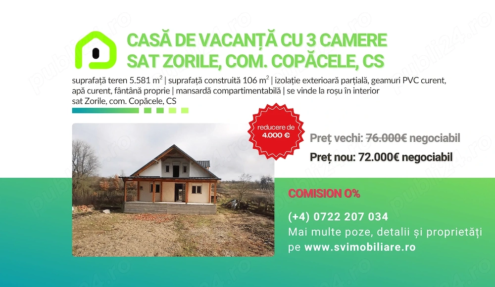 Comision 0 - Casa de vacanta cu 3 camere