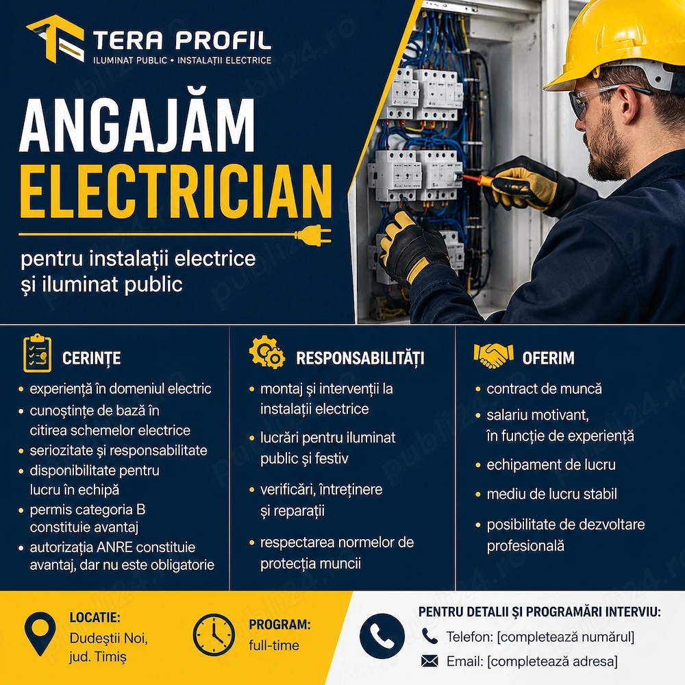 Angajam electrician pentru instalatii electrice