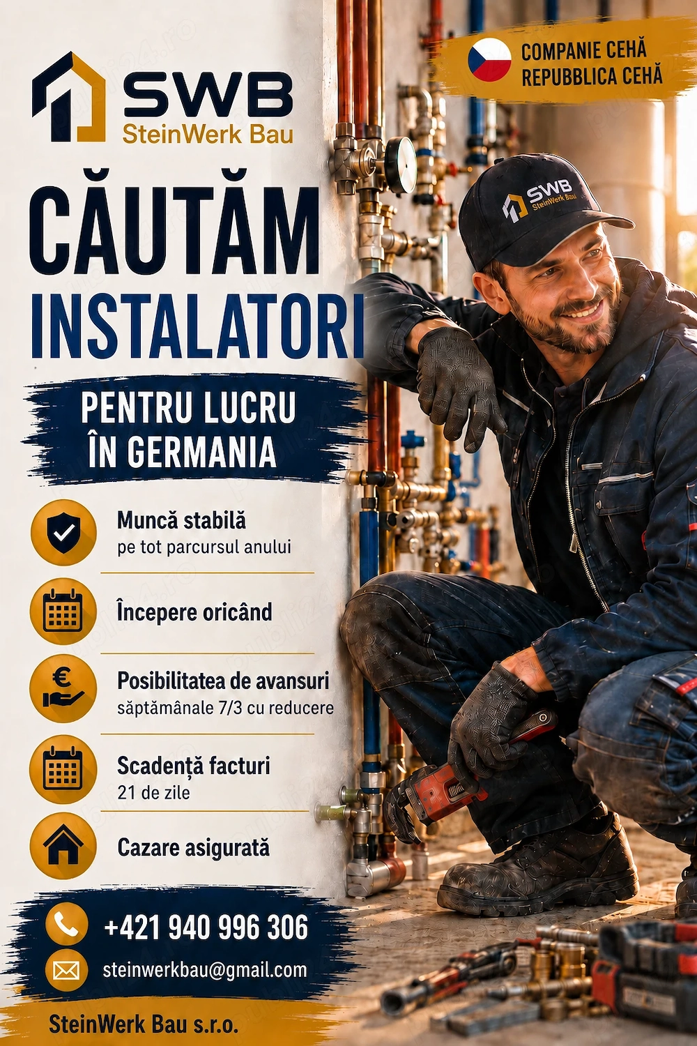 Instalatori   muncă în Germania pe PFA, începere imediată