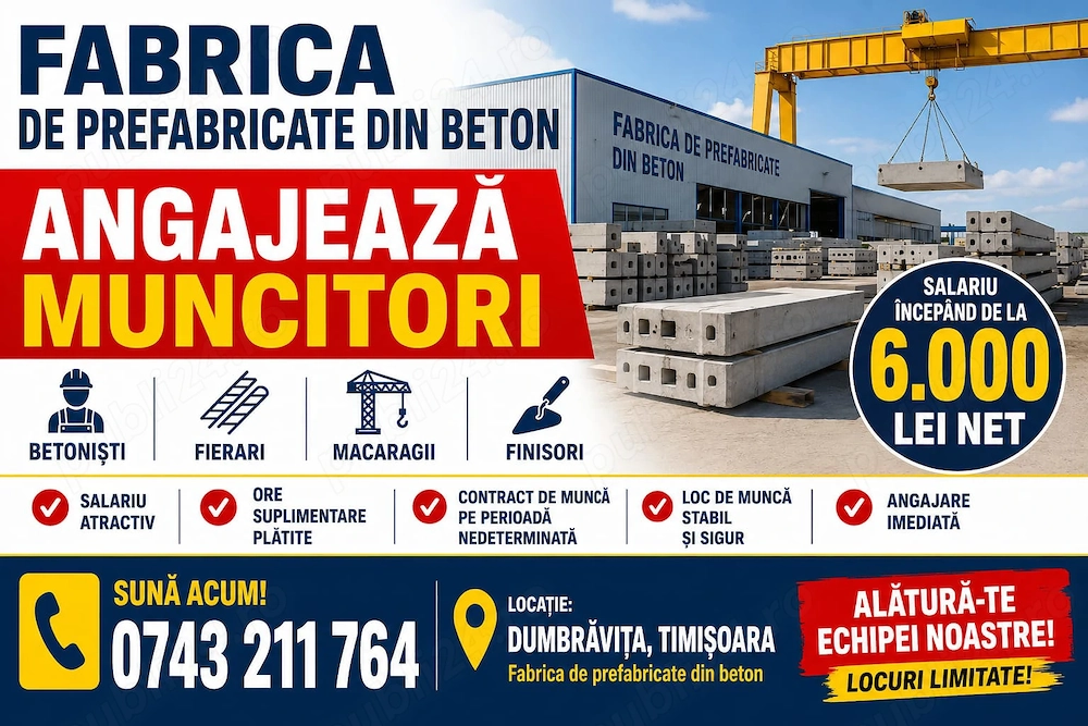 Fabrica de prefabricate din beton angajeaza Muncitori in Constructii