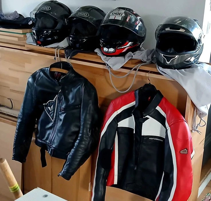Patru casca si geaca moto 