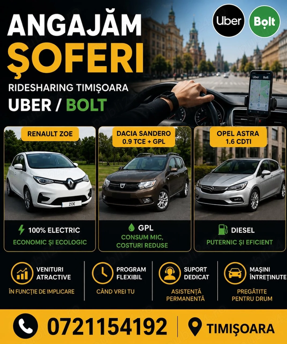 Angajam soferi parteneri Uber Bolt