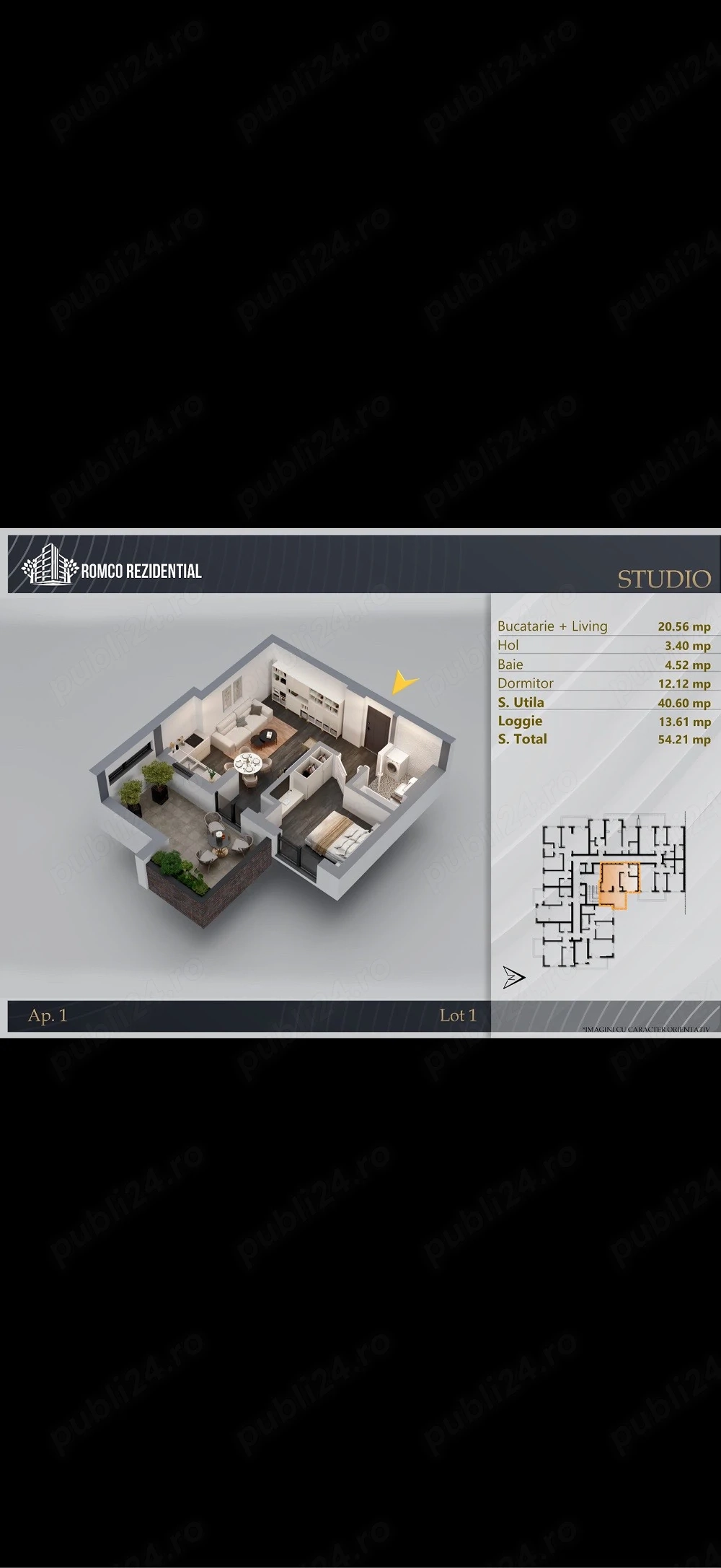 Apartament tip studio-Zona Pallady-54,21 MP | Compartimentare excelentă | Ansamblu rezidențial premi