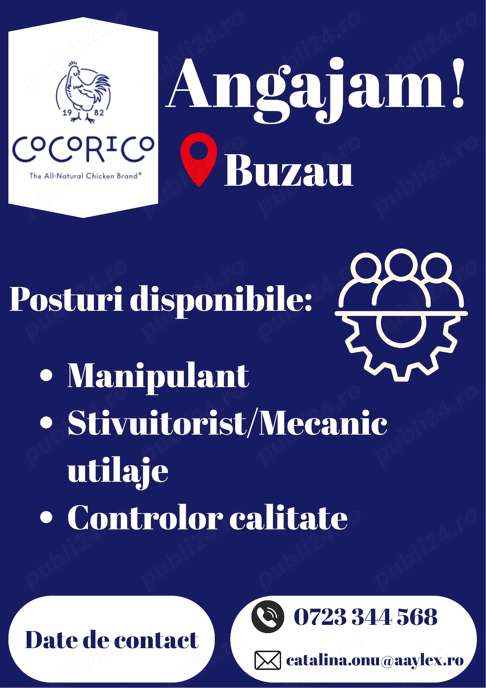 Angajam personal la punctul de lucru din Buzau!
