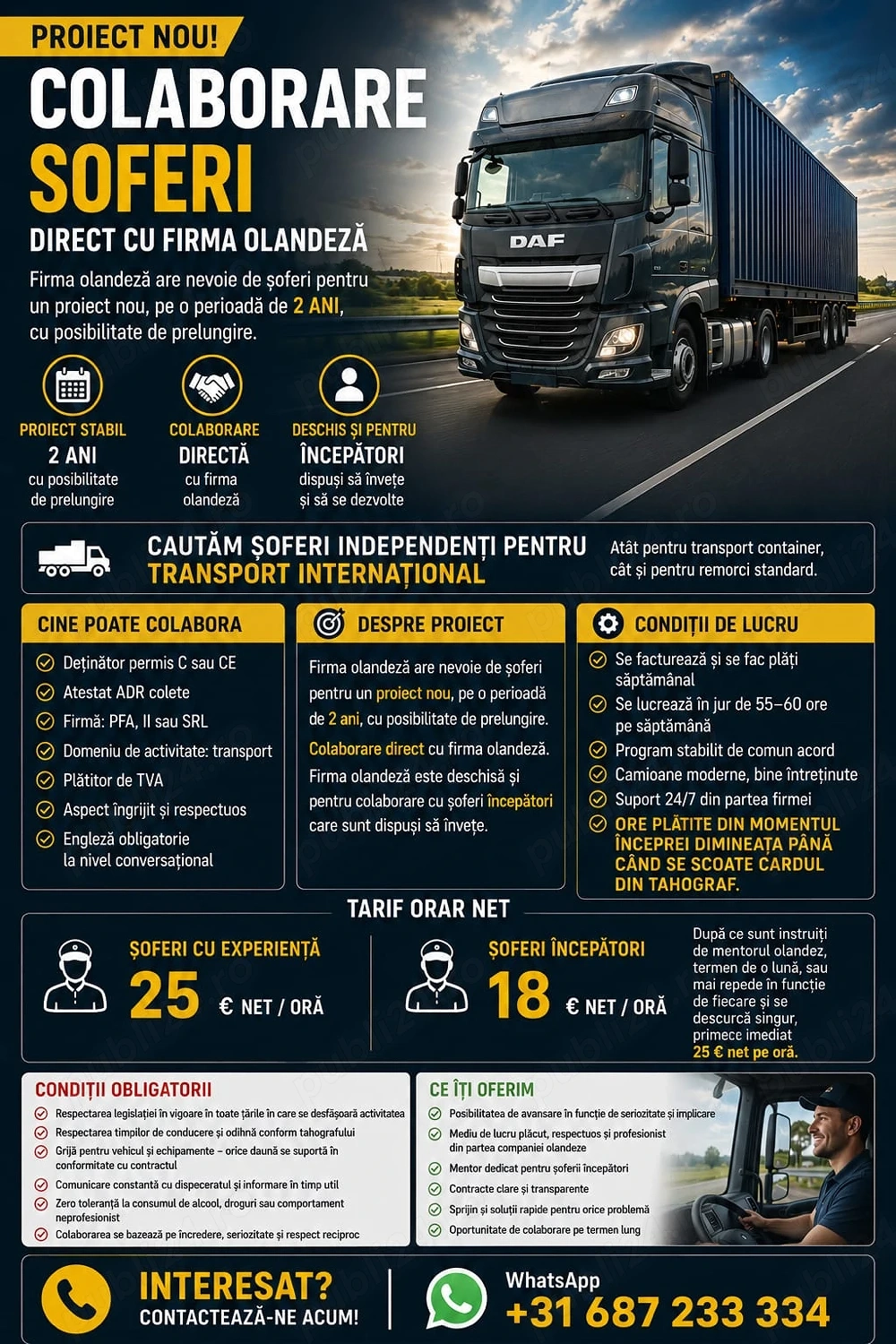 angajez sofer camion cu PFA sau SRL