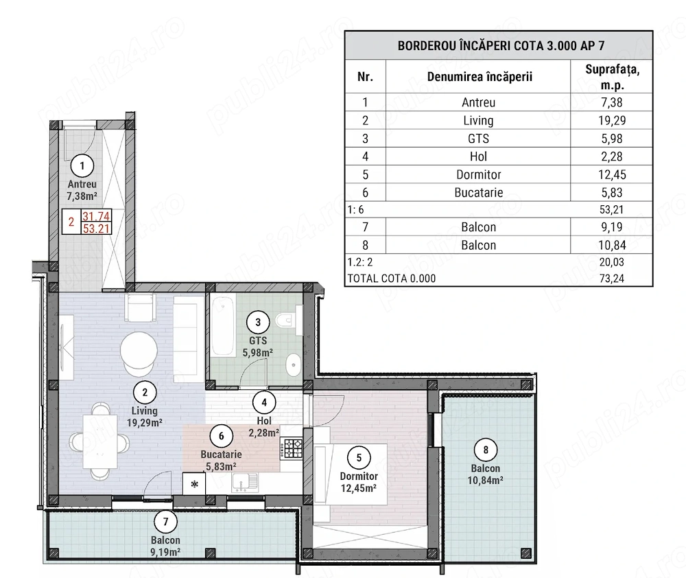 Apartament 2 camere 53 mp Mosnita Noua