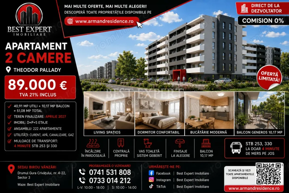 Apartament Nou | 2 Camere | Comision 0% | La avans 15% discount 50% la Parcare