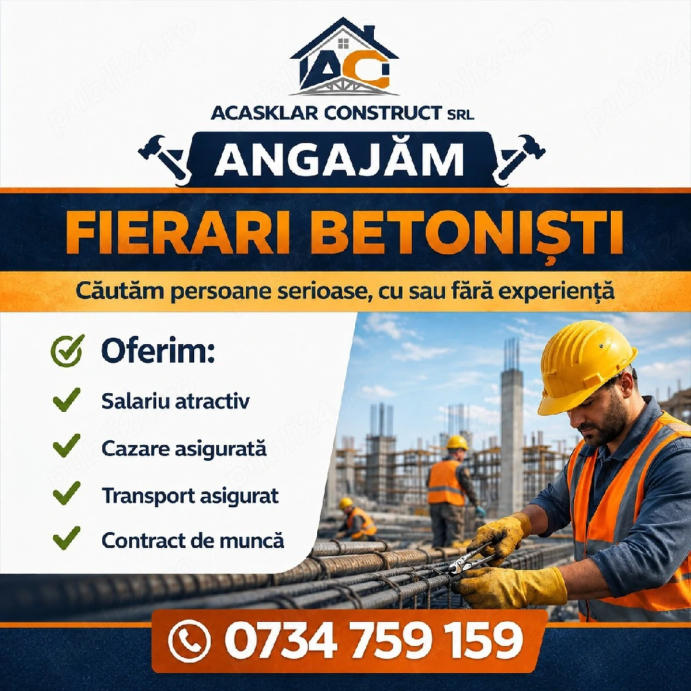 ACASKLAR CONSTRUCT SRL.Angajeaza fierari betoniști. 