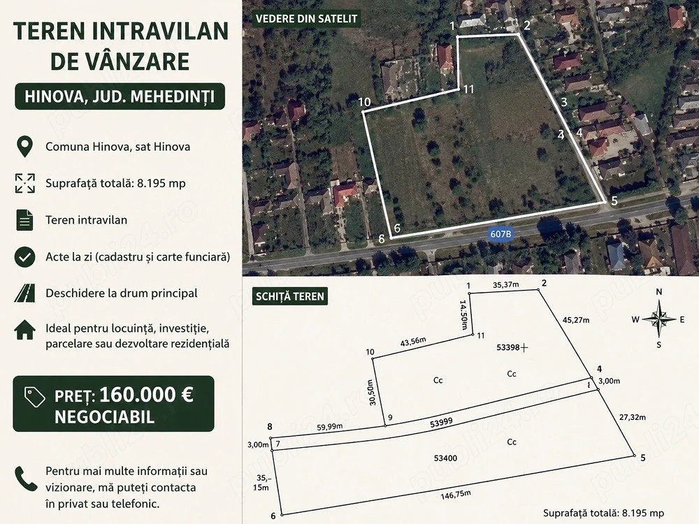Teren intravilan de vânzare   Hinova, județul Mehedinți