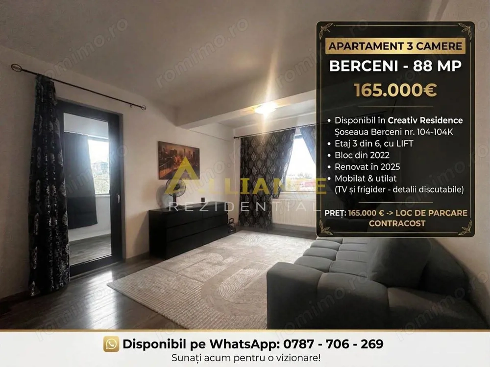 3 CAMERE APARTAMENT - Creativ Rezidence - 88mp- 165.000€