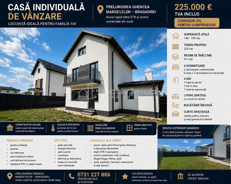 Vanzare  - Casa  Individuala  – Garaj – Prelungirea Ghencea – Margelelor – Bragadiru 225.000 Euro  -