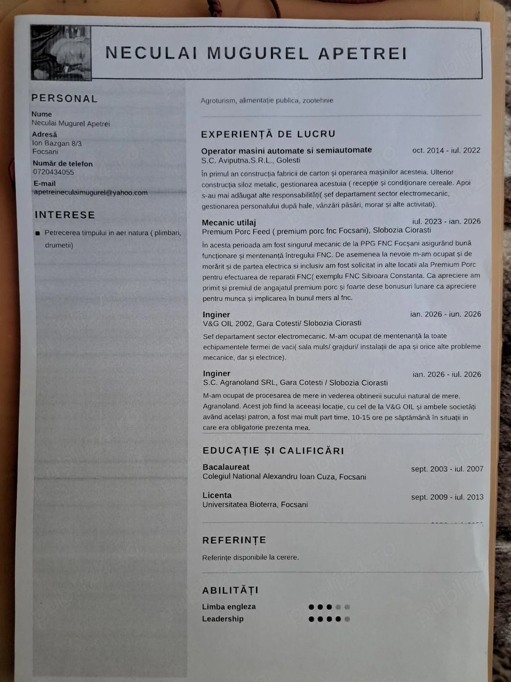 Doresc angajare conform CV-ul afisat