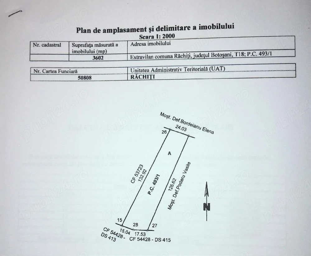 Teren 3.602 mp Răchiți   Cu Curent și Apă la limită