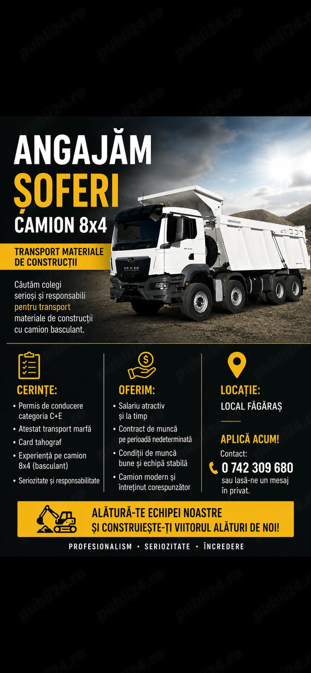 Angajez șofer 8x4 local Făgăraș 