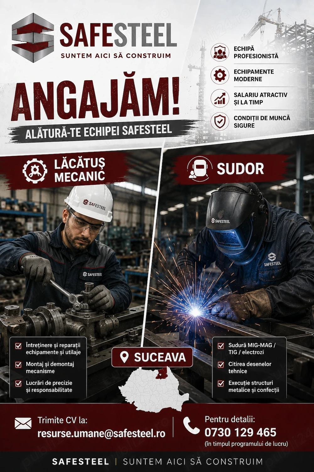 SafeSteel angajează Lăcătuș Mecanic și Sudor!