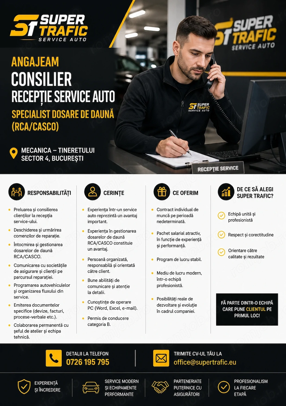 Consilier Recepție ServiceAuto Specialist Dosare de Daună (RCA CASCO) Mecanica Tineretului sector 4 