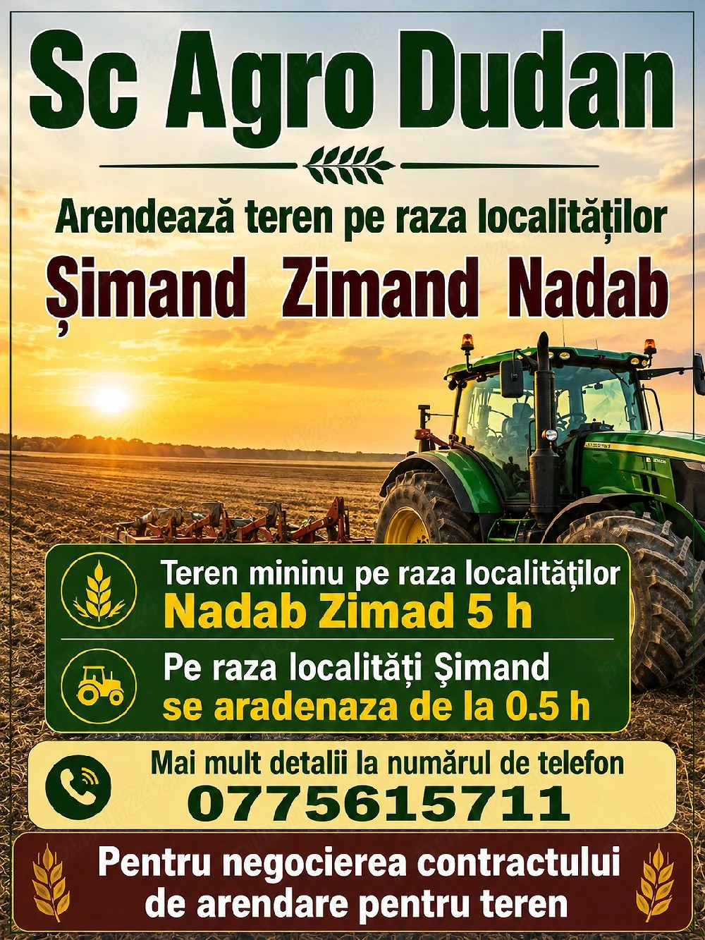 Arendez teren în localitățile Șimand,Nadab ,Zimand 