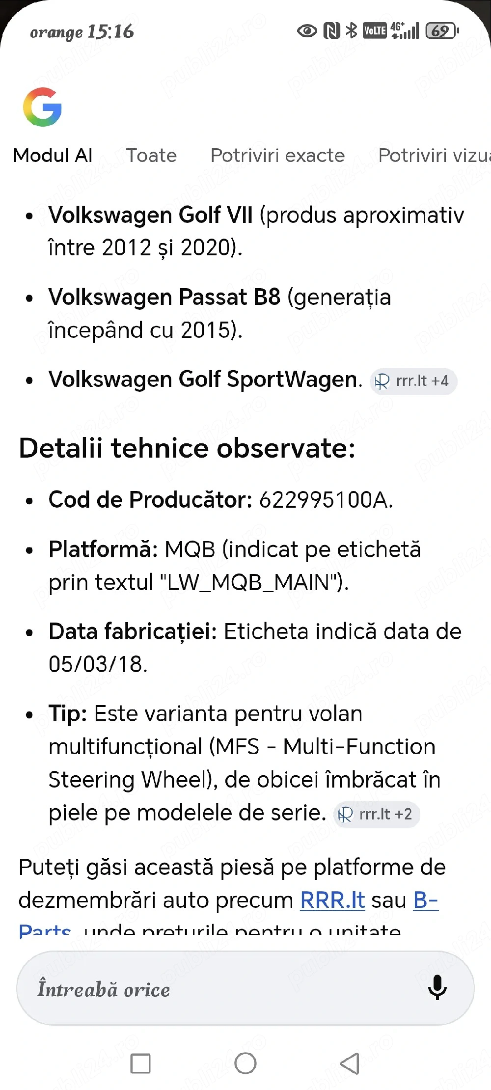 De vanzare volan VW