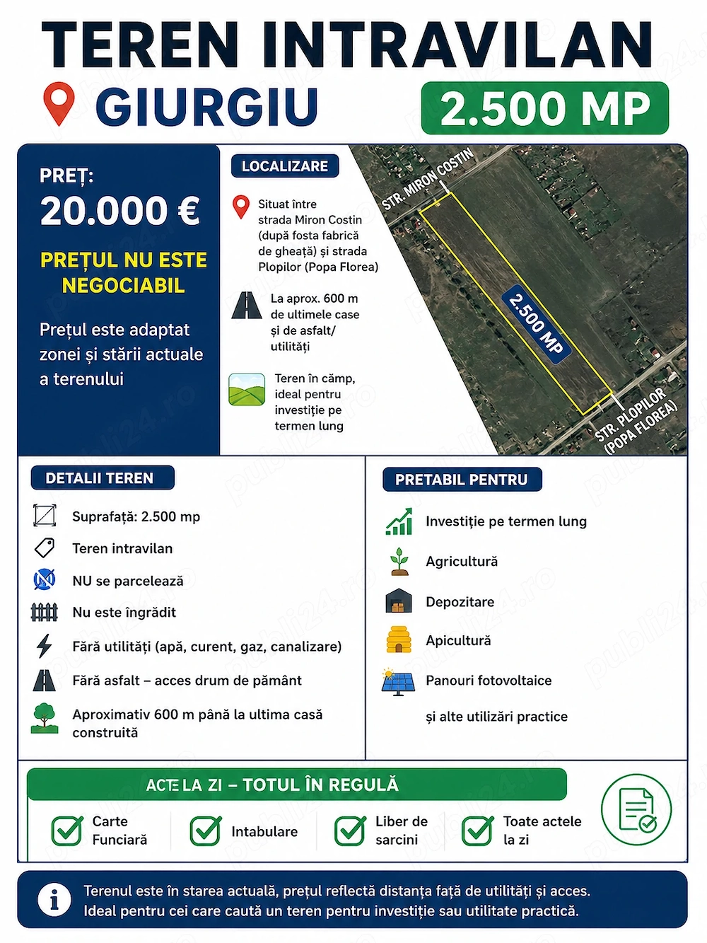 Teren intravilan 2.500 mp Giurgiu   20.000   fix   ideal investiție