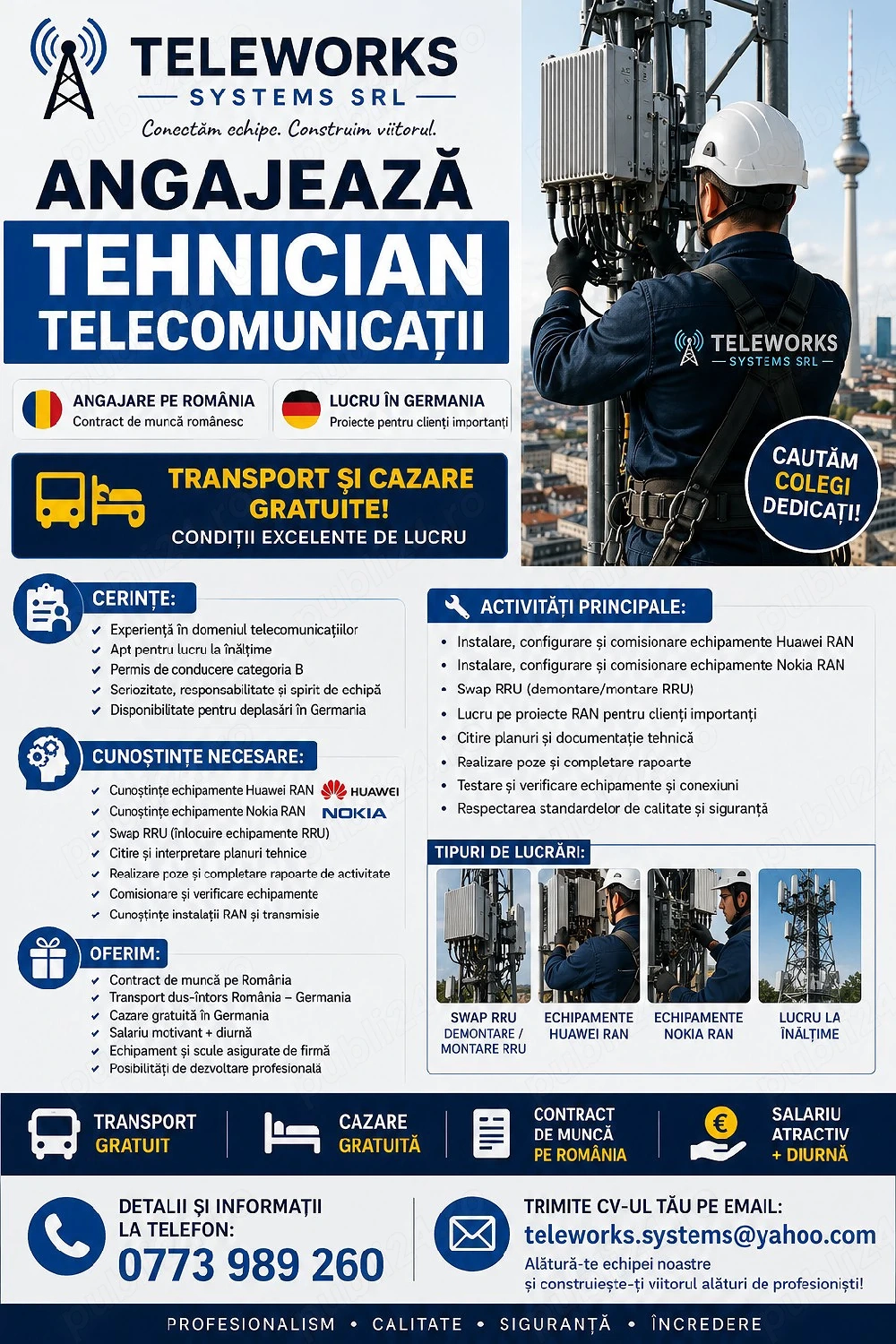 ANGAJĂM Tehnician Telecomunicatii 