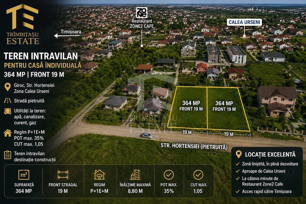 Teren intravilan | casă individuală | 364 mp | Zona Calea Urseni