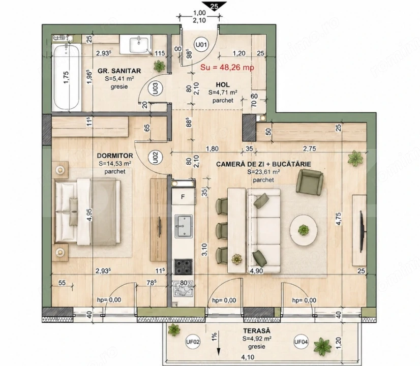 Apartament 2 camere, 48.26 mp, zona Iris, Comision 0