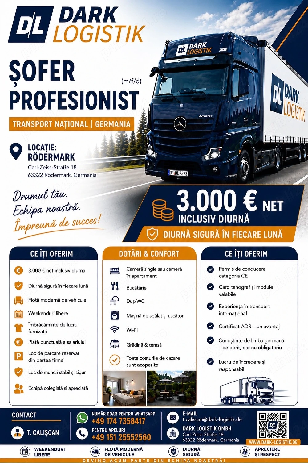     Angajăm șoferi CE Germania | 3.000   net | Cazare asigurată
