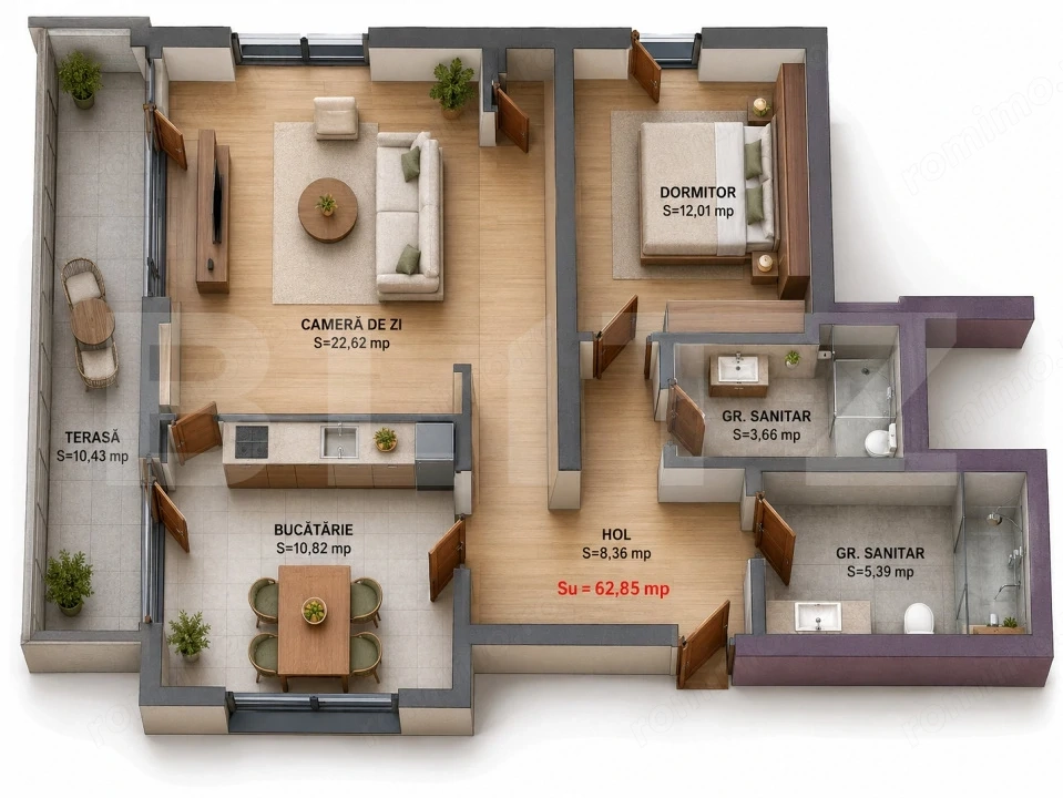 Apartament 3 camere, 64.38 mp, Comision 0, zona Iris
