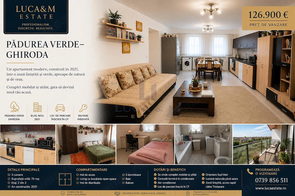 Apartament 3 camere , Padurea Verde – Ghiroda , 75 mp