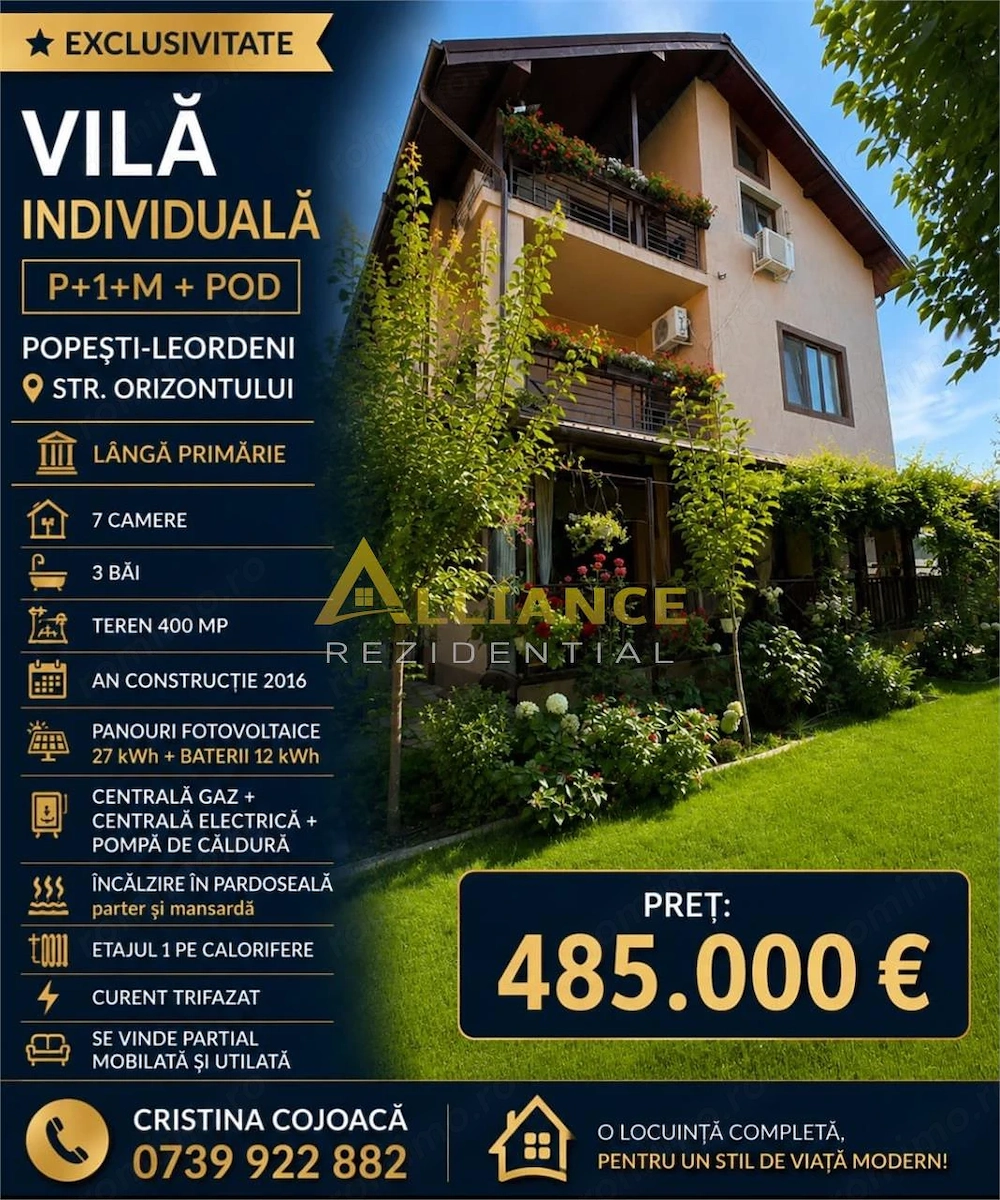 Vila Individuala 7 camere Popesti Leordeni 400 mp teren 240 MPU