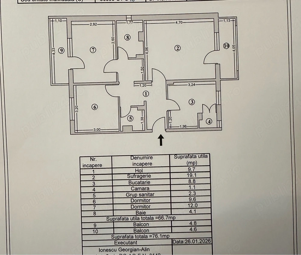 Apartament 3 camere decomandat