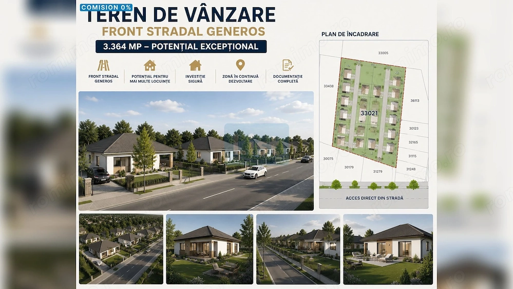 COMISION 0% Teren intravilan / front stradal 70ml