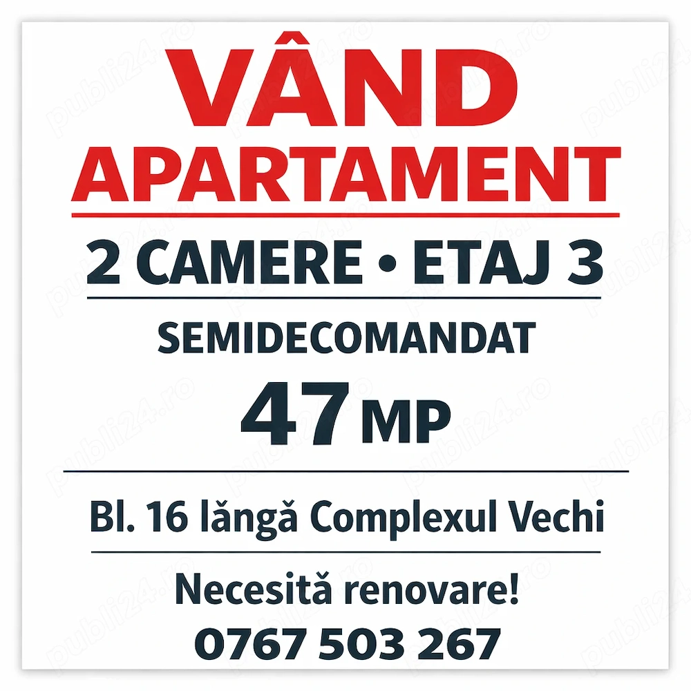 Vand apartament 2 camere semidecomandat  etaj 3