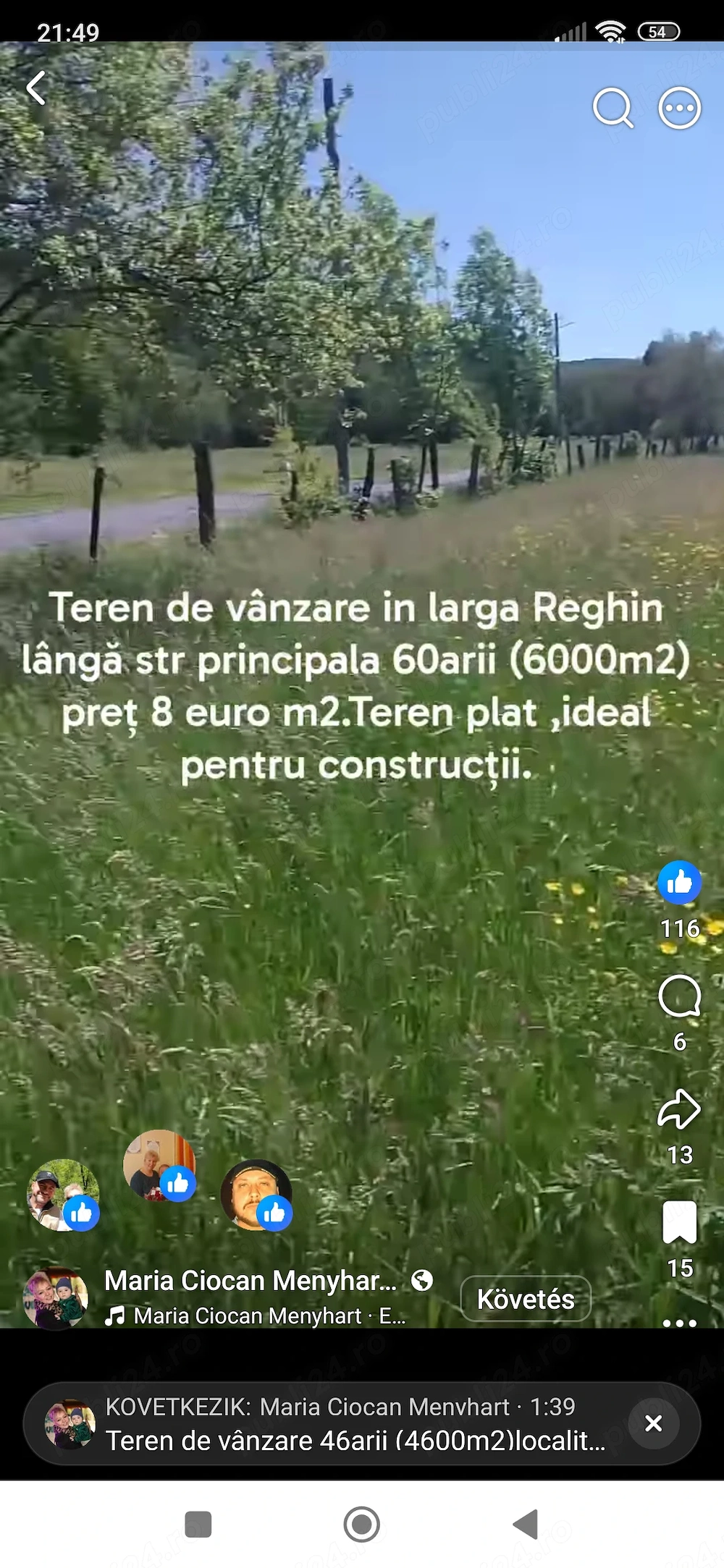 De vânzare teren 60 arii(6000 m2) in localitatea Gl j rie jud. Mures