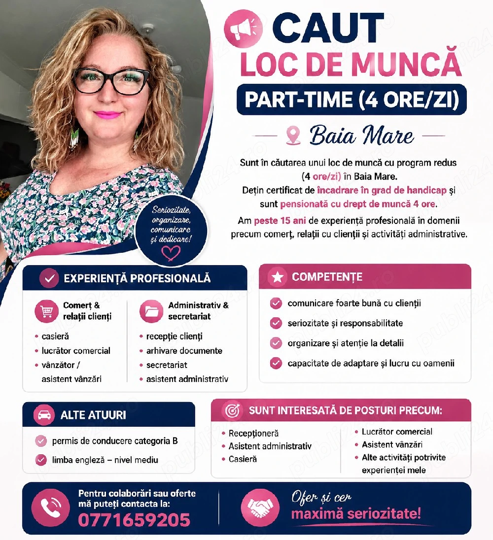 Caut loc de munca cu 4 ore în Baia Mare 