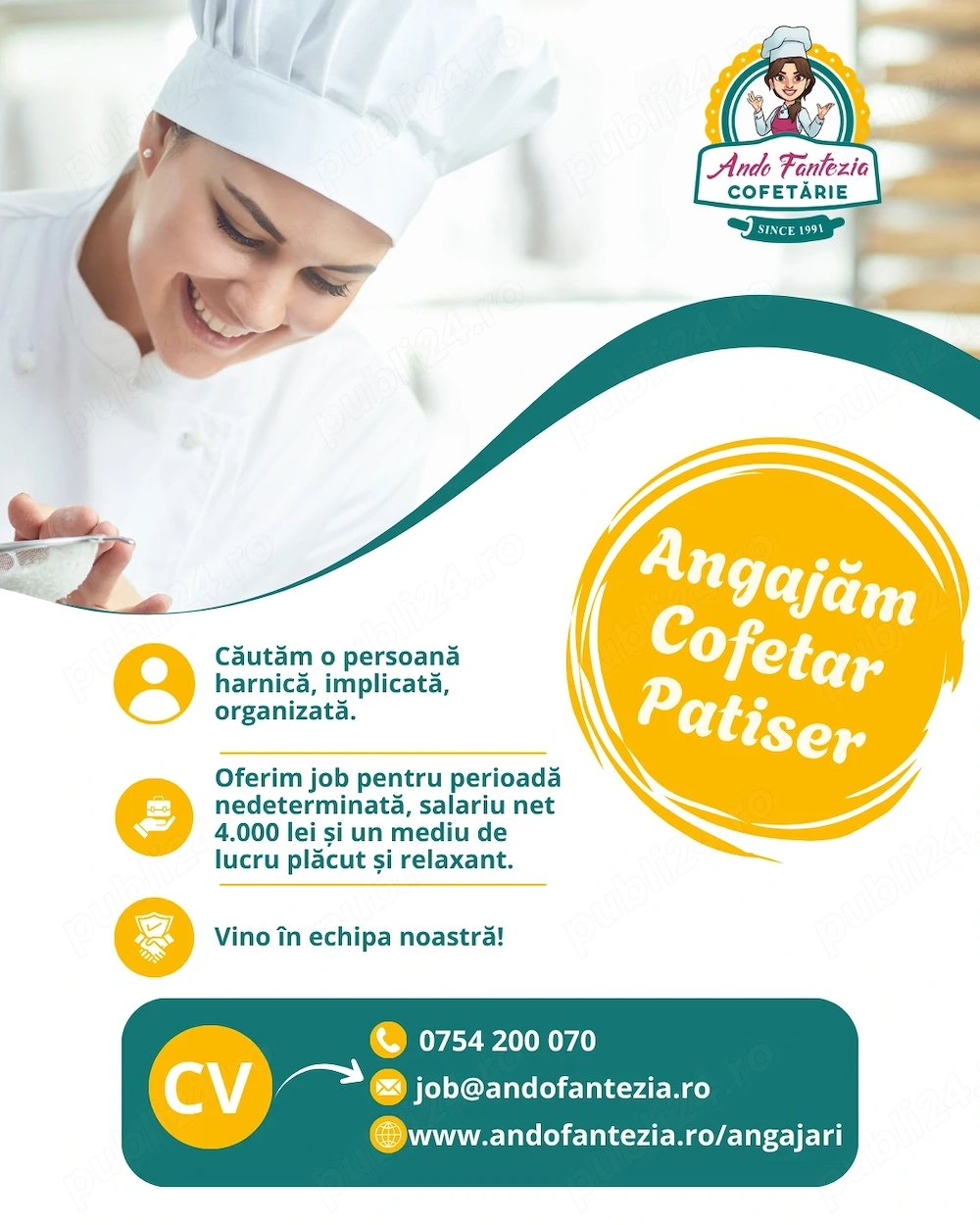  Ne mărim echipa! Angajăm Cofetar Patiser.