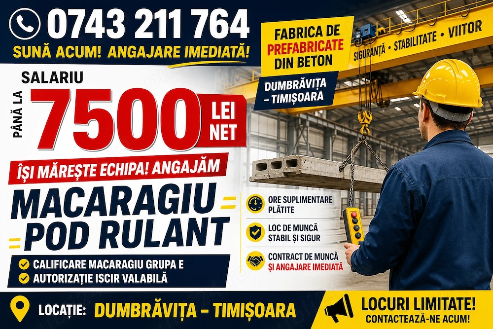 Fabrica de prefabricate din beton angajeaza MACARAGIU