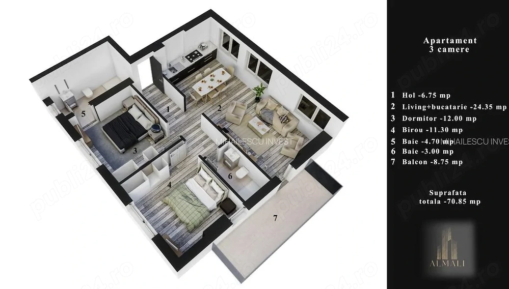 Oferim un apartament de 70 m      119.000
