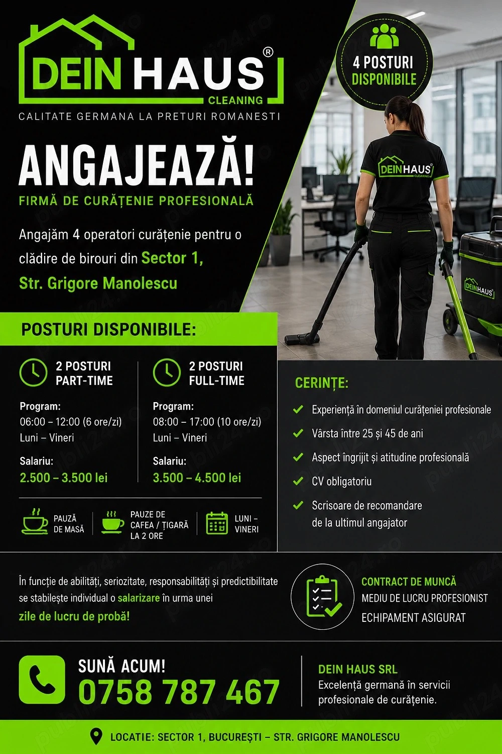 Angajam operator curatenie - cladire de birouri sector 1 Bucuresti