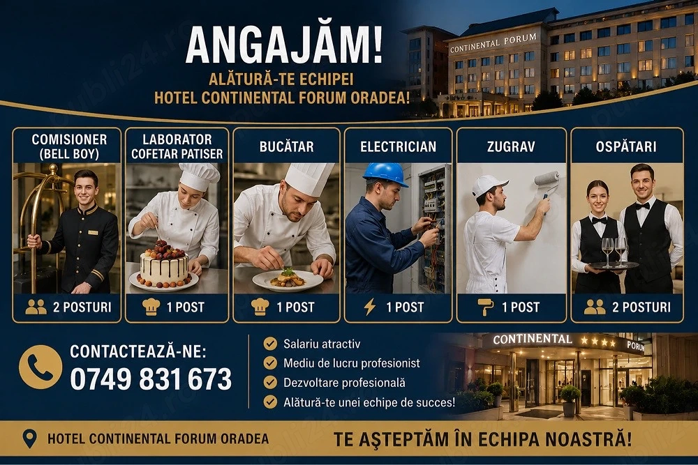 Hotel Continental Forum Oradea angajează. Alătură te unei echipe profesioniste!