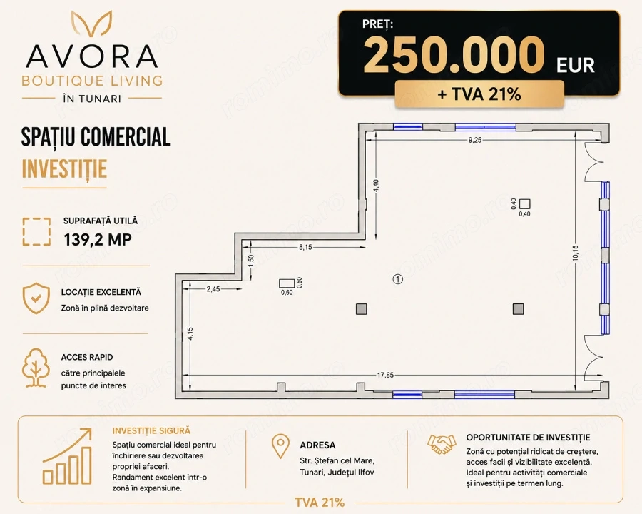 Spatiu Comercial stradal Tunari langa Cosmpolis Avora Boutique