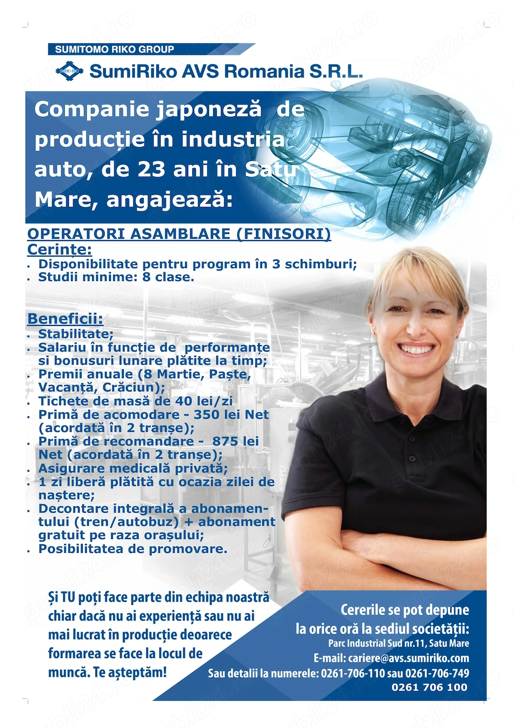 SumiRiko AVS Romania angajeaza operatori asamblare (FINISORI) in productie
