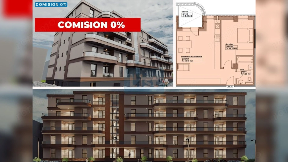 Apartament de vanzare, 2 camere, lift, bloc nou, finisat, comision 0%