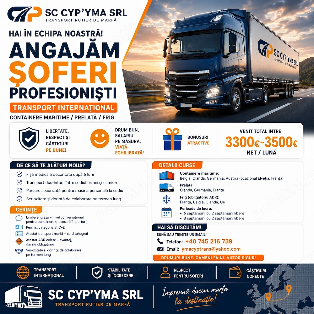 Angajam soferi profesionisti transport international de marfa 