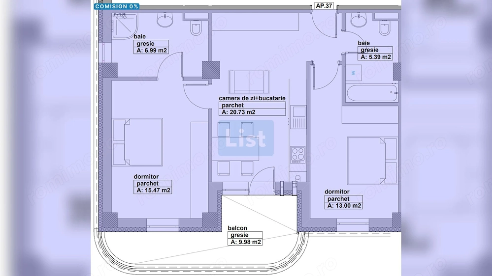 Apartament de vânzare, 3 camere, 61m², 2 băi, lift, balcon - Baia Mare